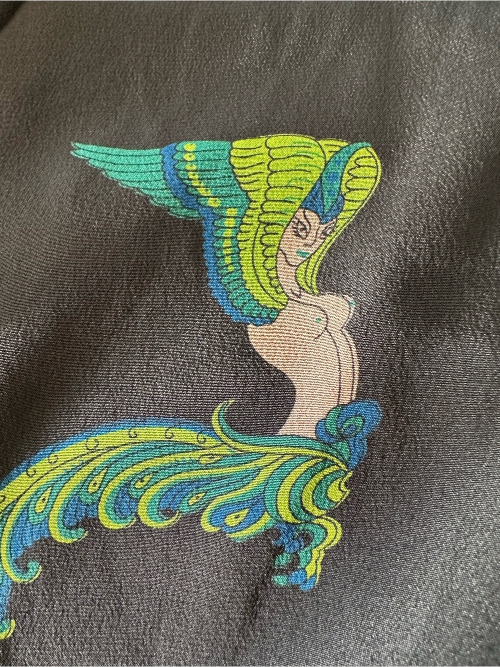 Catherine Gee Daria French Cuff Silk Blouse — Black with Green Print - Picture 6 of 11